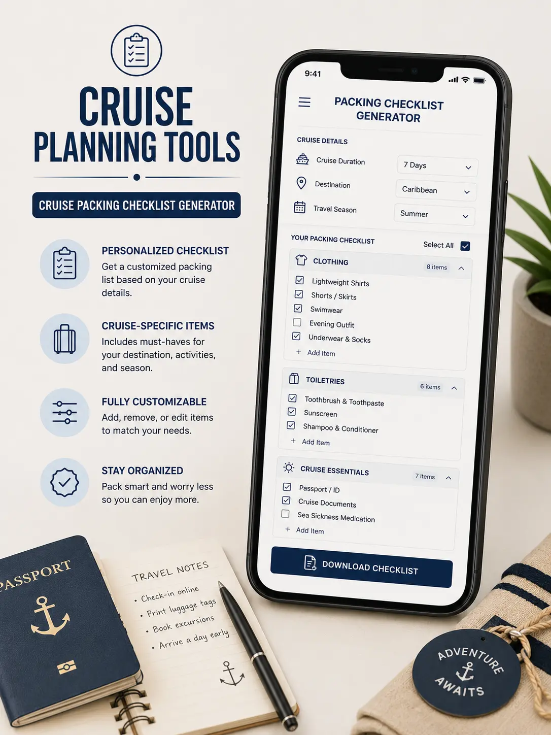 Cruise travel package checklist